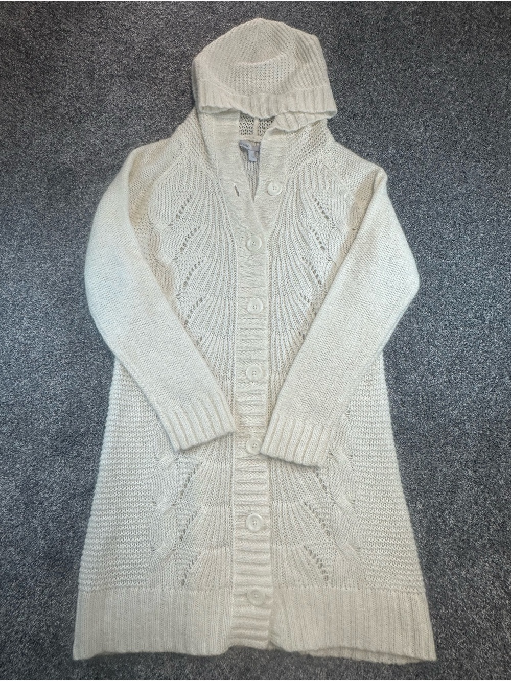 Old Navy Women’s Large Ivory Cable Knit Hooded Long Cardigan Sweater
